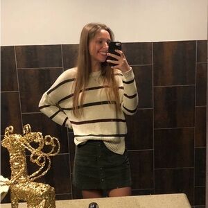 Striped Knit Sweater - Cream, Black, and Maroon